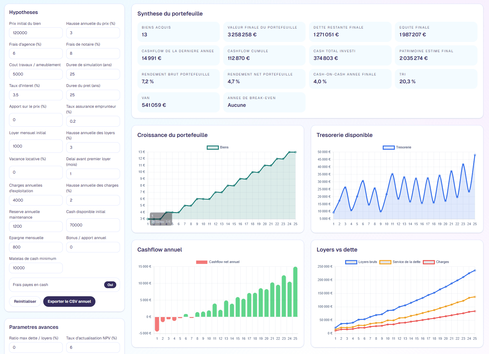 Simulateur de portefeuille immobilier screenshot